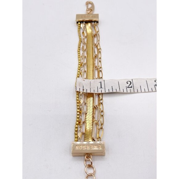 Victoria Emerson Gold Multi Strand Layered Bracelet Paperclip Herringbone Boho - Picture 4 of 6